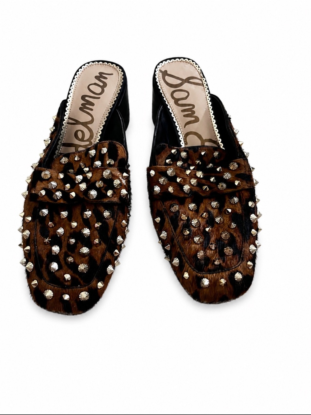 Sam Edelman Augustus Leopard Calf Hair Studded Mule Loafers Size 7.5